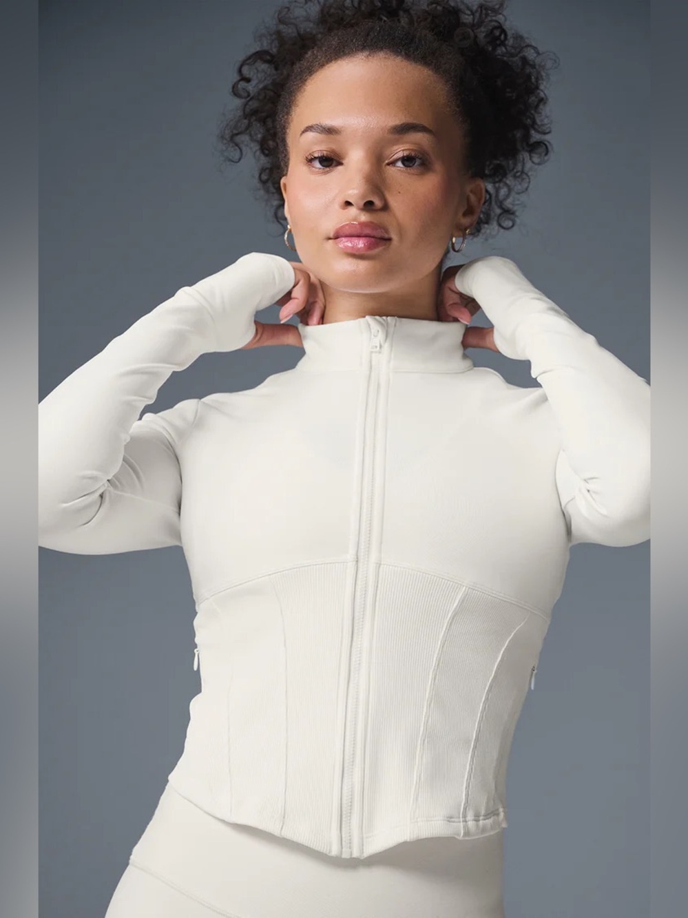 Alo Airbrush Corset Full Zip Jacket Ivory Size Small BNWT